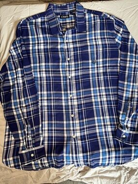 Chaps Men's Navy and Light Blue Plaid Button-Down Shirt